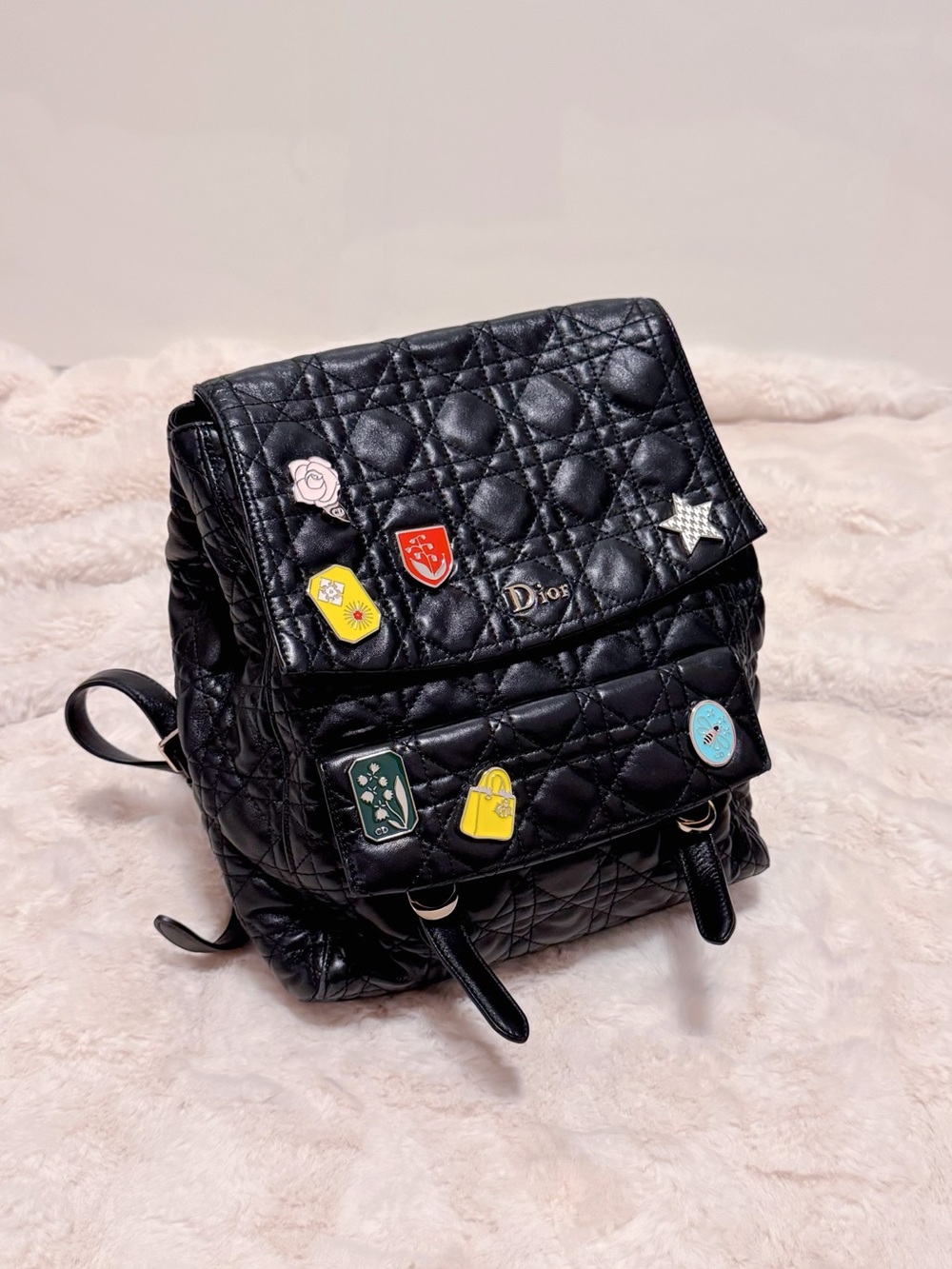 Dior Stardust Charm Medium Black Cannage Leather Backpack